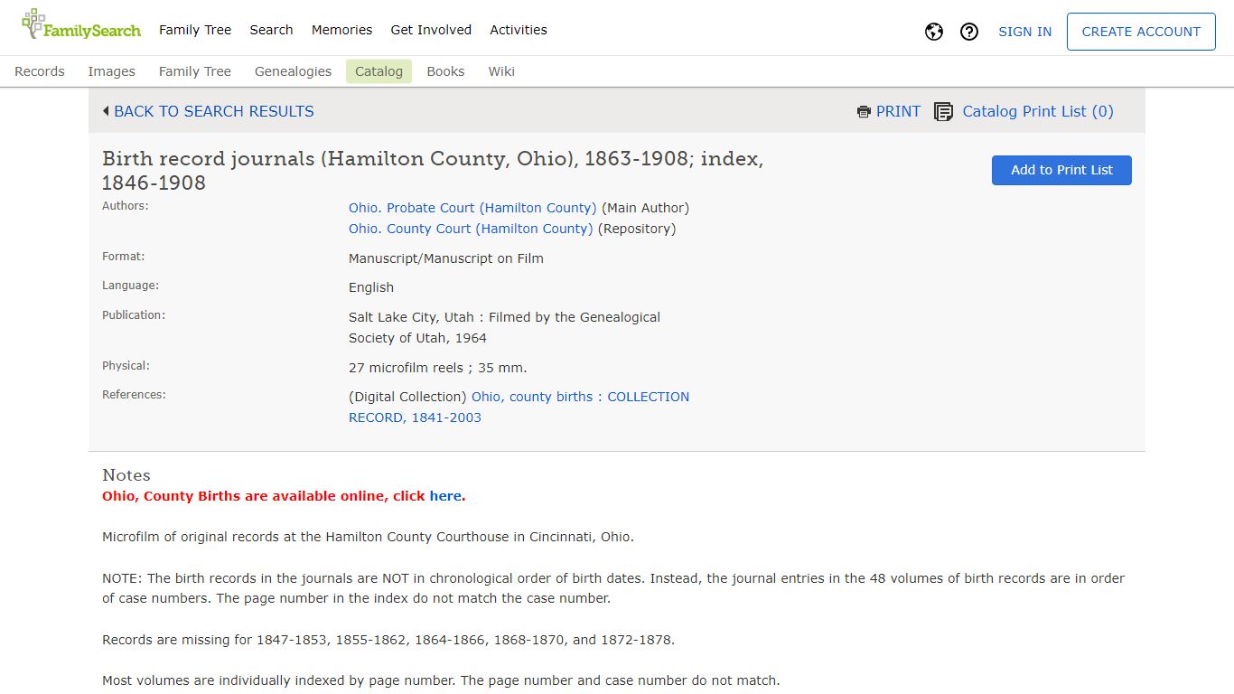 Birth record journals (Hamilton County, Ohio), 1863-1908 ...