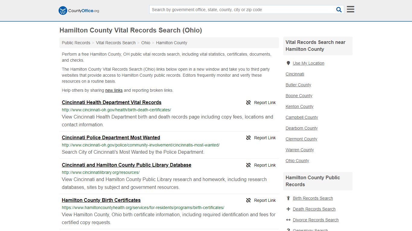 Vital Records Search - Hamilton County, OH (Birth, Death ...